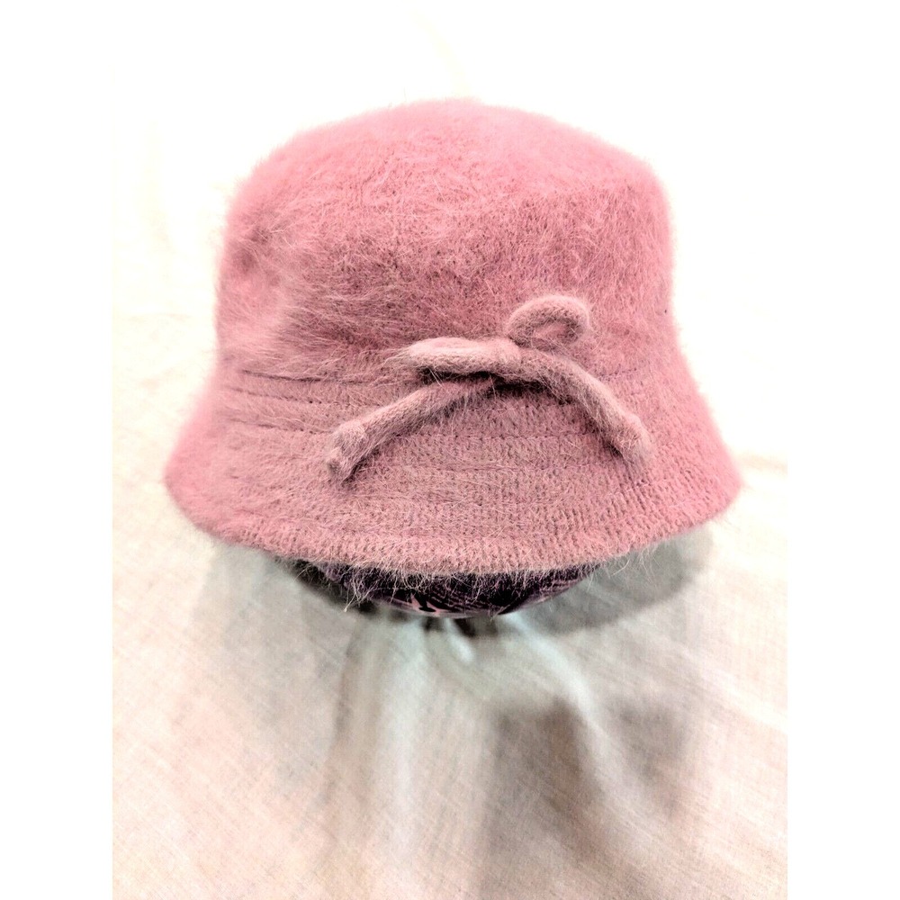 Angora Hair/Wool Blend Bucket Hat Rosey Lilac/Pink Mature Womens 1 Size W/ Bow